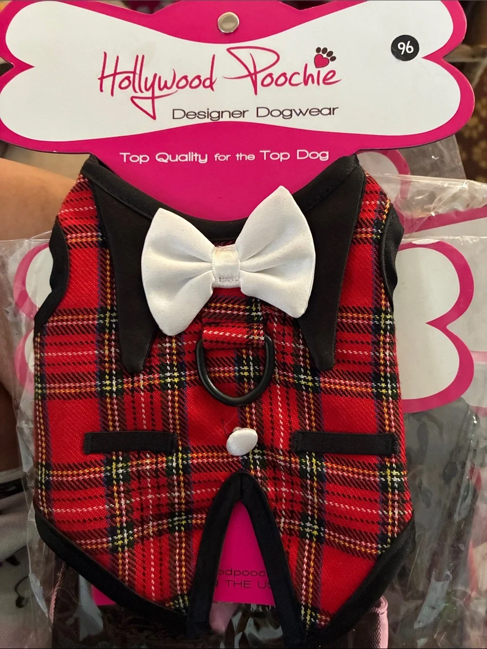 Red Plaid Dog Harness Vest with White Bow